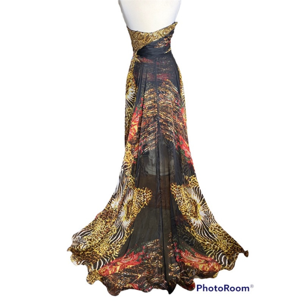 Cassandra Stone formal gown/mini strapless sequins w/ animal print lace overlay - Picture 2 of 8